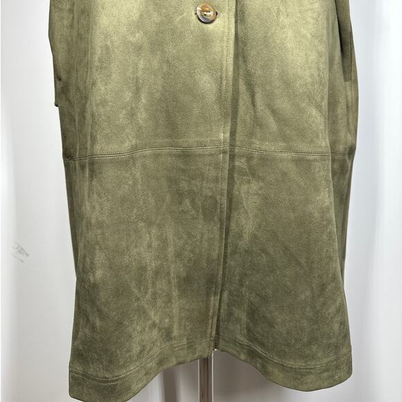 Laundry by Shelli Segal Faux Suede Gilet Jacket Sleeveless Epaulettes Green Sz S - Picture 9 of 16